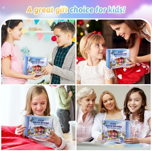 Bath Bombs for Kids with Toys Inside - 40 Pack Surprise Organic Natural Bath Bombs (Dino/Unicorn/Marine) Toddler Toys for Boys & Girls, Children's Birthday Christmas Gifts Set