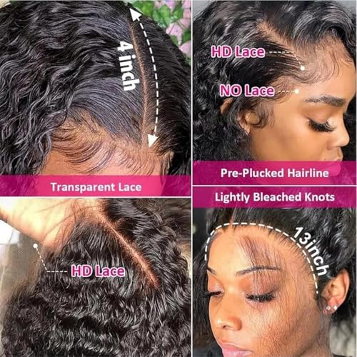 Deep Wave Lace Front Wigs Human Hair 220% Density 20 Inches HD Deep Wave Wig Human Hair Lace Front Wigs Deep Curly Human Hair Wig For Women 13x4 Deep Wave Frontal Wig Pre Plucked