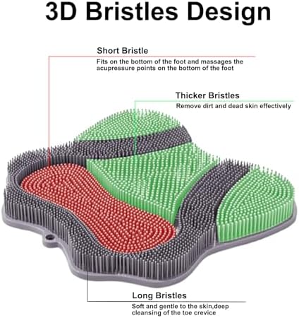 Shower Foot Scrubber, Shower Foot and Back Scrubber with Suction Cups, Shower Silicone Foot Washer for Exfoliating Massage（Grey）