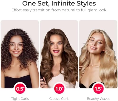 TYMO Curling Iron Set - 3 in 1 Ceramic Hair Curler 1/2, 1, 1 1/2 Inch, Professional Ionic Curling Wand for Travel, Fast Heating, 5 Temps & Dual Voltage for Shiny Defined Curls to Beach Waves