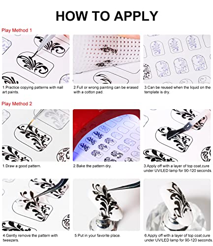 Nail Art Book Design Practice With 3pc Rose Gold Nail Liner Pen 360pcs Nail Wipes Lines Drawing Painting Template Learning Book Manicure Tools For Beginner (white)