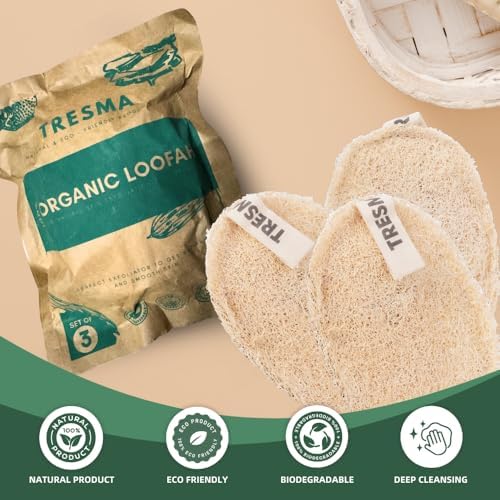 Natural Loofah Body Sponge, Plant-Based Exfoliating Scrubber for Men & Women, Organic Loofahs for Deep Cleansing & Skin Smoothing (3 Pack)