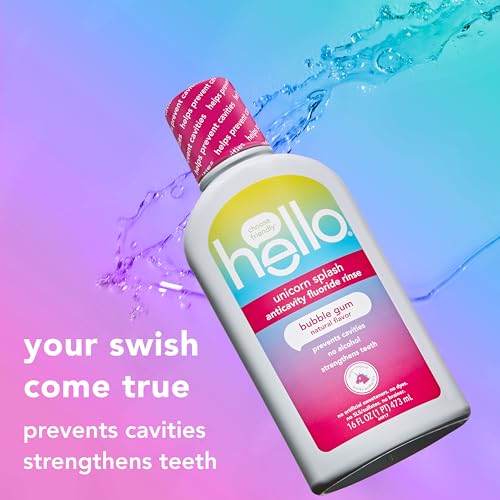Hello Kids Mouthwash with Unicorn Bubble Gum Flavor, Alcohol Free Mouthwash for Kids with Fluoride, Safe for Ages 6 and Up, Anticavity, Vegan, No Alcohol, No Dyes, 16 Oz Bottles (Pack of 3)