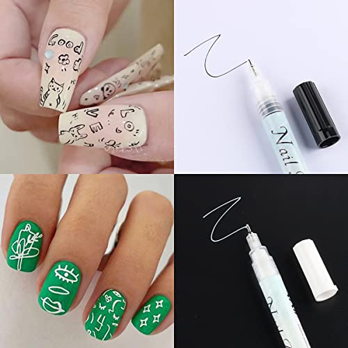 Nail Art Graffiti Pen Set 12Pcs Waterproof Painting Marker Pen Black White Drawing Gel Liners Quick Dry Dotting Pen Nails Professional Material For Manicure