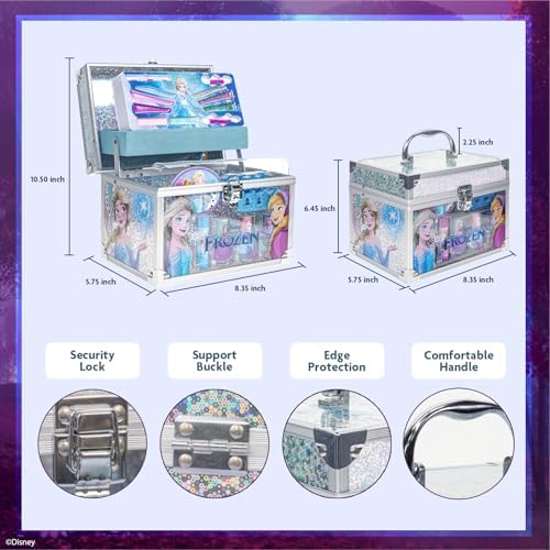 Disney Frozen Train Case Beauty Set, Kids Makeup Kit for Girls, Real Washable Makeup Set, Play Makeup, Party Favor, Birthday, Ages 3 4 5 6 7 8 9 10 11 12 by Townley Girl