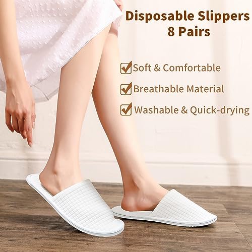 Disposable Slippers for Guests, 8 Pairs, Non Slip, Washable SPA Slippers for Hotel, Guest, Travel, Bride, Women and Men