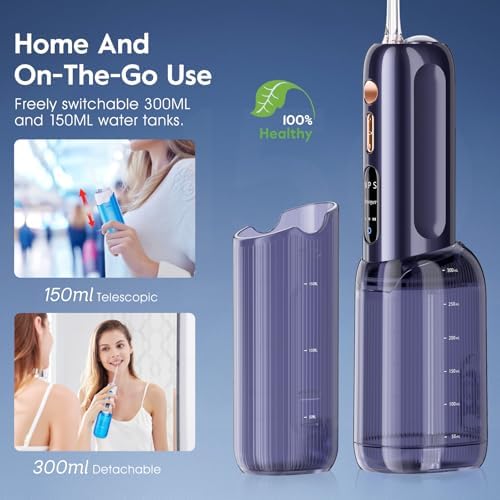 Portable Water Flosser, Mini Water Flosser with 2 Detachable Water Tank for Travel Size,4 Jet Tips and 3 Mode Water Dental Flosser Suit Travel/Home