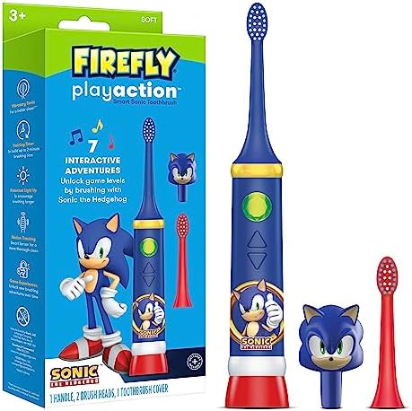 FIREFLY Play Action Sonic The Hedgehog Toothbrush Kit, Interactive Battery Operated Toothbrush with Lights, Music and Games, Batteries Included, Ages 3+