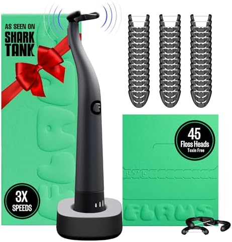 FLAUS Electric Flosser (Shark Tank) 3 Speeds + 45 Refill Heads w/Gentle Gliding Floss for Sensitive Gum Care - Water Flosser Alternative, Dentist Recommended Tooth Flossers, Eco Dental Floss Picks