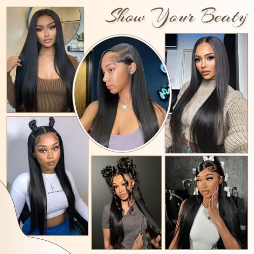 Real Human Hair wig 13x6 Lace Front Wigs Human Hair Pre Plucked 28 Inch Straight Human Hair Wig with Baby Hair 200% Density HD Lace Front Wigs Frontal Glueless Wigs for Women