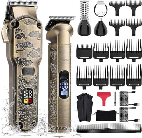 Hatteker Professional Hair Clippers for Men Beard Trimmer Clippers and Trimmer Set Waterproof T-Blade Trimmer Cordless Grooming Kit Nose Body Hair Trimmer Barber Clippers Hair Cutting Kit