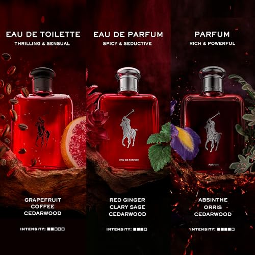 RALPH LAUREN FRAGRANCES Polo Red Eau de Toilette - Men's Cologne Set - Woody & Spicy - With Grapefruit, Saffron, and Redwood - Full Size & Travel Size Fragrance, Aftershave, Hair & Body Wash, and Pouch