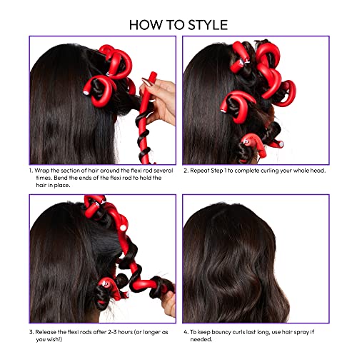 Red by Kiss Flexi Rods 7", 3/4" Diameter - Heatless Hair Curler for 90S Glamorous Bouncy Curls Beach Waves, No Slips, Sleep Styler (5 PCS x 3 PACKS)
