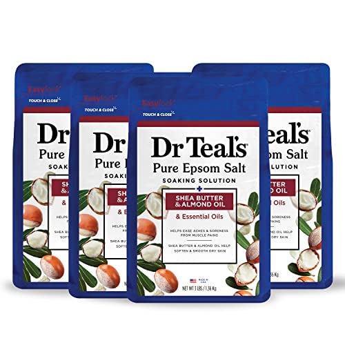 Dr Teal's Pure Epsom Salt, Shea Butter & Almond, 3 lbs (Pack of 4)