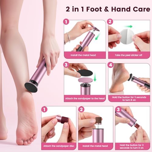 Upgrade Wireless Electric Callus Remover for Feet, 2 in 1 Rechargeable Electric Foot File Grinder for Heel Hand with 6 Speed and Sandpaper, Pedicure Tool for Feet Dead Skin