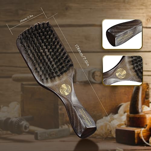Boar Bristle Brush for Shine and Texture - Stiff Bristles for Medium Hair/Beards, Cleaning Brush Included