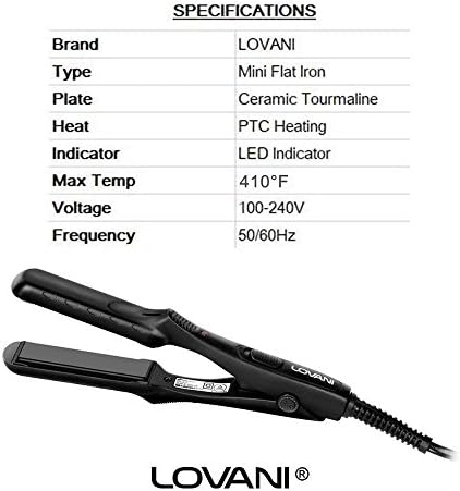 LOVANI Mini Flat Iron, Tourmaline Ceramic Small Hair Straightener, Dual Voltage Travel Hair Iron for Worldwide Use, Portable Mini Straightener with Insulated Bag