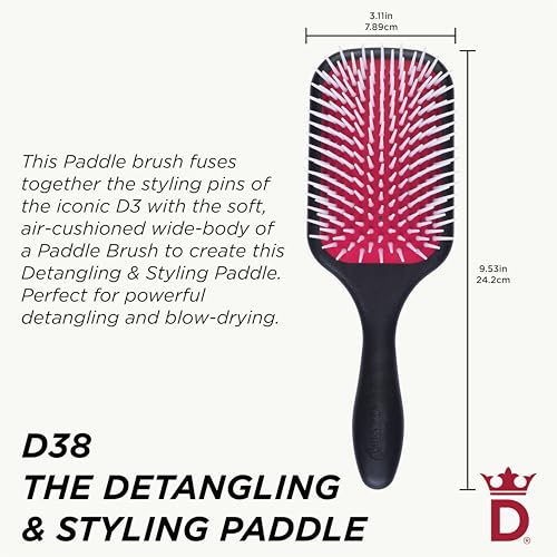 Denman Power Paddle for Fast and Comfortable Detangling and Blow Drying D38 - Combination of D3 Styling Pins & Paddle Brush (White)