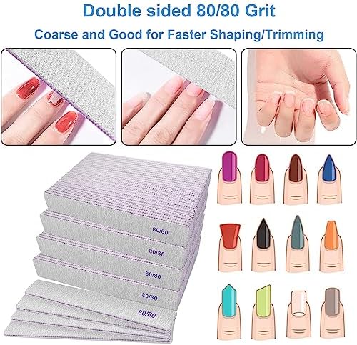 80/80 Grit Nail Files (100 Pcs), Coarse Emery Boards for Acrylic Nails and Gel Nails, Nail File Double Sided 80 Grits Emory Professional Nail Filers Pack