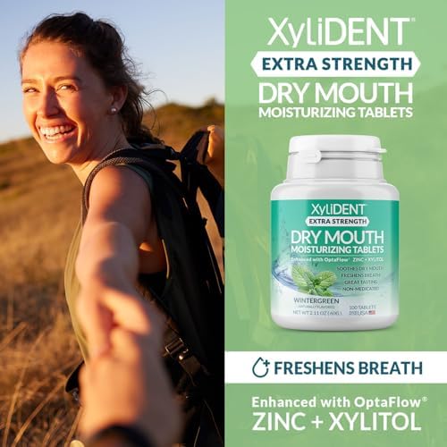 Extra Strength Xylitol Tablets for Dry Mouth Relief - Stimulates Saliva, Freshens Breath, Reduces Acid Production, Fast Acting Relief, 100 Count (Wintergreen)