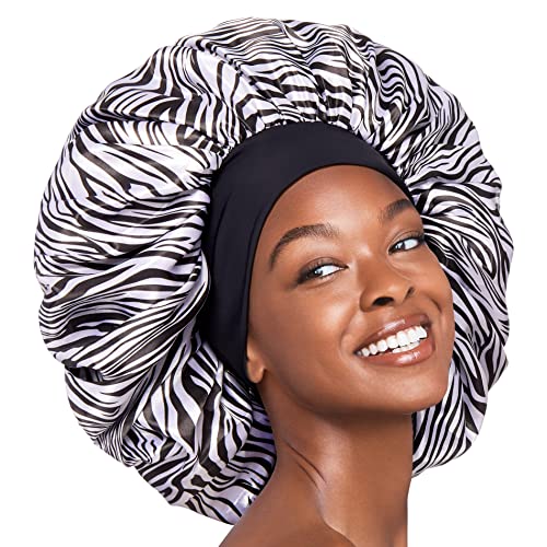 Red by Kiss Reversible Silky Satin Hair Cap Hair Bonnet with Wide Edge Double Wear Cap, Super Jumbo (Zebra)