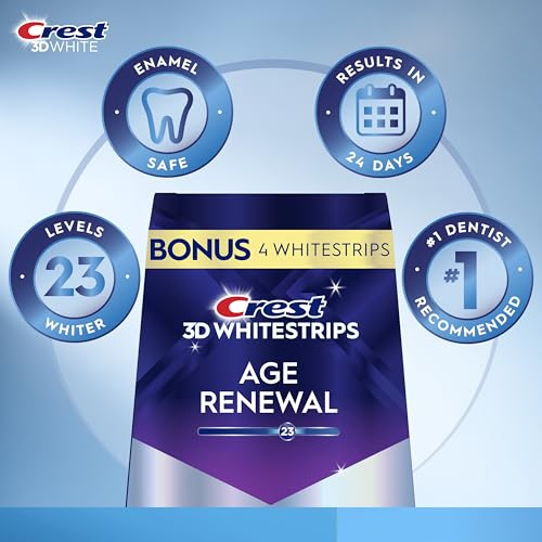 Crest 3D Whitestrips Age Renewal – Teeth Whitening Kit, 24 Treatments (20 + 4 Bonus), Each with 1 Upper/1Lower, 48 Strips – Crest 3DWhite Teeth Whitening Strips