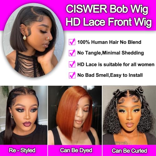 Short Bob Wig Human Hair Straight 13x4 Lace Front Wig Human Hair Bob Wigs for Black Women Glueless 180 Density Black Wig 12 Inch