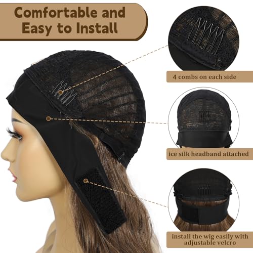 SAPPHIREWIGS Headband Wig Loose Body Wavy Glueless Synthetic Hair for Black Women Wave None Lace Front Wigs Mix Brown Color Headband Wigs 150% Density 26inches