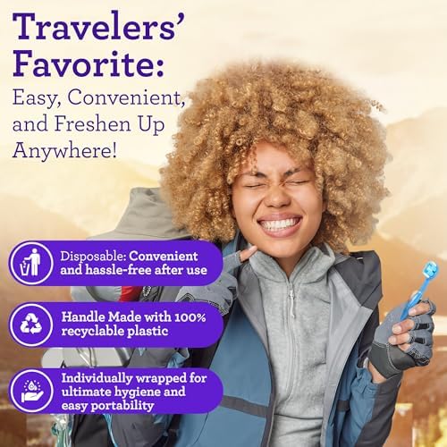GuruNanda Ready-to-Go Disposable Mini Travel Toothbrushes - Butter on Gums Softex Bristles, Pre-Pasted Toothbrush & Toothpick - Fluoride-Free, No Rinsing Needed, 70 Ct