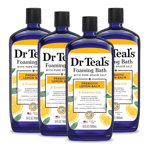 Dr Teal's Body Wash with Pure Epsom Salt, with Prebiotic Lemon Balm & Sage, 24 fl oz (Pack of 4) (Packaging May Vary) & Foaming Bath with Pure Epsom Salt, Prebiotic Lemon Balm & Essential Oils