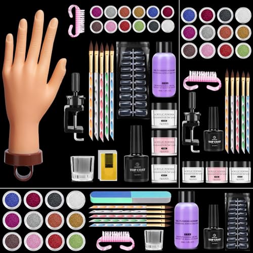 Practice Hand for Acrylic Nails: Flexible Fake Hand with Stand Nails Kit Acrylic Set - Professional Nail Mannequin Hand for Beginners Salon Home