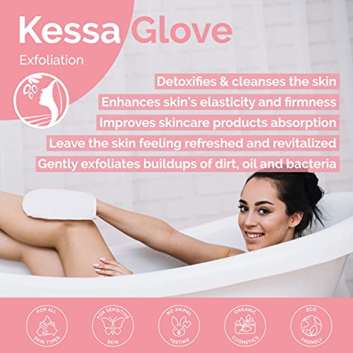 Fatima's Garden Exfoliating Kessa Gloves - Natural Spa Scrubbers, Black (3 Gloves)
