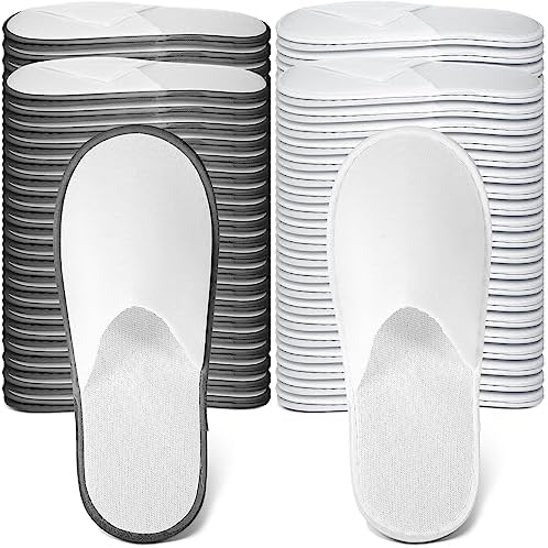 Ramede 80 Pairs Non Slip Disposable Slippers Bulk Hotel Spa Fluffy Closed Toe Indoor Slippers for Guests Men Women Home Wedding Travel Party