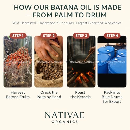 Unrefined Batana Oil for Hair Growth - 100% Raw Unrefined Batana Oil from Honduras - Dr. Sebi Approved Pure Hair Treatment for Thicker Hair - 4oz