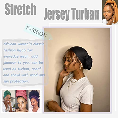 ZRQ 5 Pieces Solid Color Multicolor Combination Stretch Hijab Extra Long Scarf Jersey Turban Fashion Head Scarf Soft Head Wraps for Women (Black,Camel,Coffee,Army Green,Turmeric)