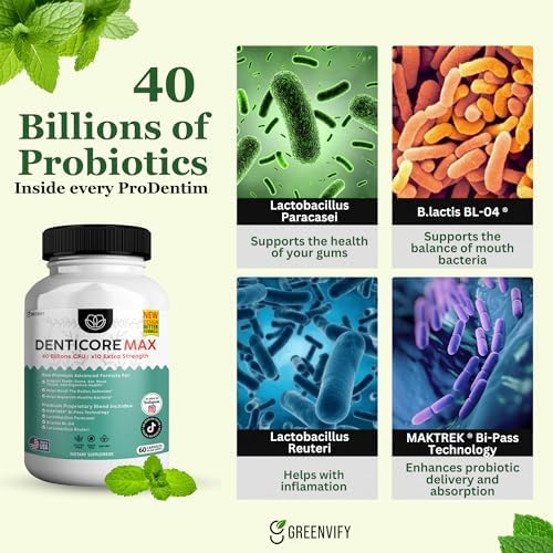 DentiCore Max for Gums and Teeth Health - 40 Billion CFU Advanced Oral Probiotics, Fresh Breath Support - 300 Capsules