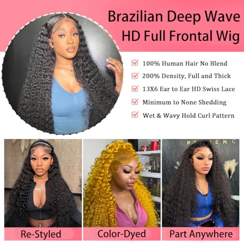 Deep Wave Lace Front Wigs Human Hair 200% Density 13x6 HD Transparent Deep Wave Frontal Wigs Human Hair With Baby Hair(26 Inch)