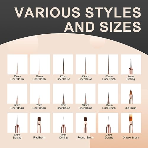 9Pcs Nail Art Brushes Set, Professional Double-Ended Acrylic Liner Detail Brushes for Gel Polish Art Nail, 3D Art Nail Dotting Brush Pen for Manicure DIY Home Salon, Rosegold