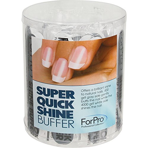 ForPro Professional Collection Super Quick Shine 2-Way Buffer, Green 400/White 4000 Grit, Double-Sided Manicure & Pedicure Nail Buffers, 3.5” L x .75” W, 25-Count