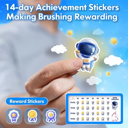 Kids Electric Toothbrush Rechargeable Age 3-5-6-12-18 Year Old, Sonic Toothbrush Kids with Timer 3 Modes 4 Vibrating Heads Habit Stickers Tooth Brush for Girls Boys and Childrens (Astronaut Black)