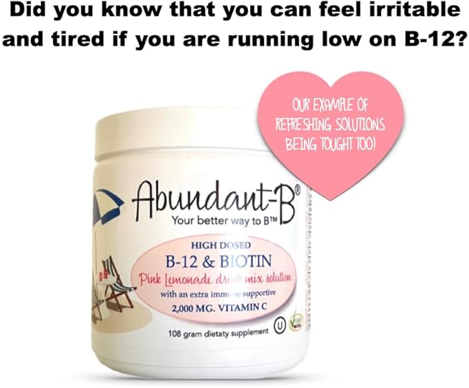 Sufficient-C Abundant-B High-Dose Methyl B-12 and Biotin Pink Lemonade Energy Drink Mix Solution - Flavor w/Function in Each Refreshing sip!