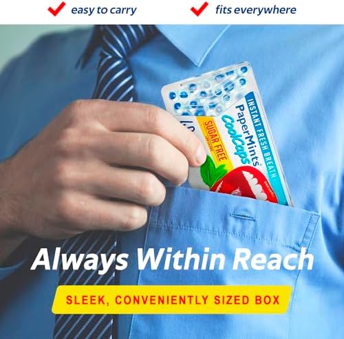 PaperMints CoolCaps - Instant Fresh Breath Mints Sugar-Free 4 Pack - 160 capsules. Chronic Bad Breath Treatment for Adults, Peppermint Fresh Breath Freshener Pearls Halitosis Treatment Dry Mouth