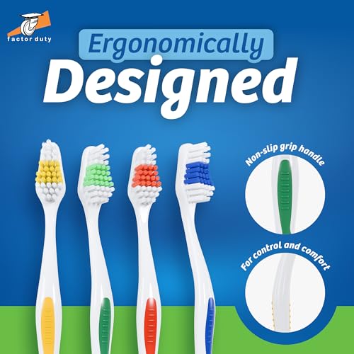 FactorDuty 100 Pack Toothbrush Standard Classic Medium Soft Toothbrush Bulk Individually Wrapped