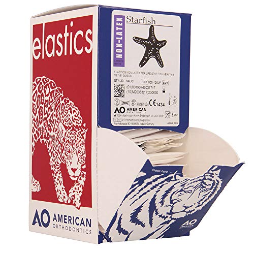 American Orthodontics Elastics Non-Latex Sea Life Star Fish | Heavy, 6.5 Oz, 1/8" Size, 30 Packs Per Box, 3,000 Total | Made in The USA | Consistent Force, Hypo-allergenic Non-Latex Material