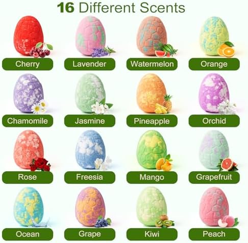 Bath Bombs for Kids with Toys Inside, 16 Handmade Bath Bombs with Different Scents for Boys Girls, Extra Surprise - Dinosaur Adventure, Ideal Present for Birthdays Children's Day Christmas