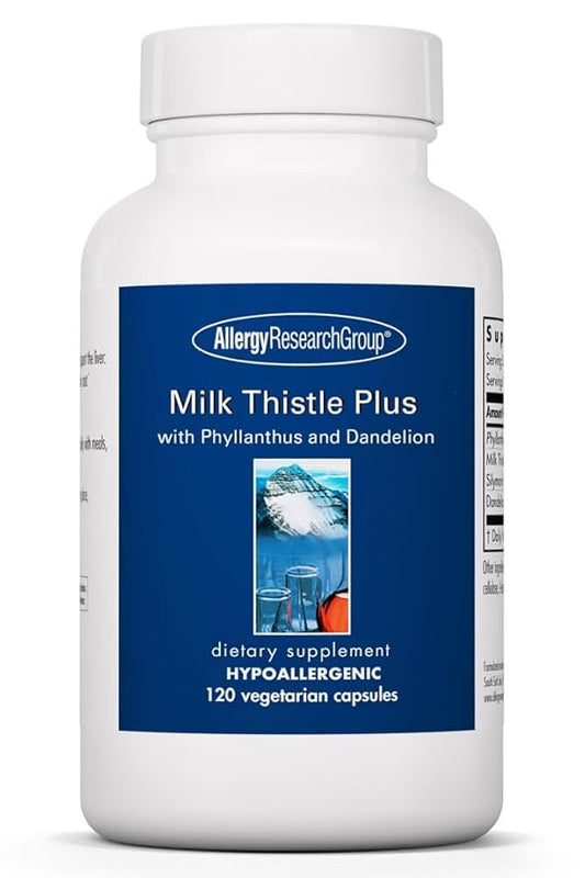 Allergy Research Group Milk Thistle Plus Supplement - Liver Health Support, Milk Thistle, Dandelion, Detox, Cleanse, Vegetarian Capsules - 120 Count