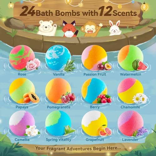 Bath Bombs for Kids with Surprise Inside – 24 Pack Handmade Bath Bombs with Glow-in-The-Dark Land & Sea Toys, Fizzy Bath Salt Balls, Birthday Party Favors for Boys and Girls