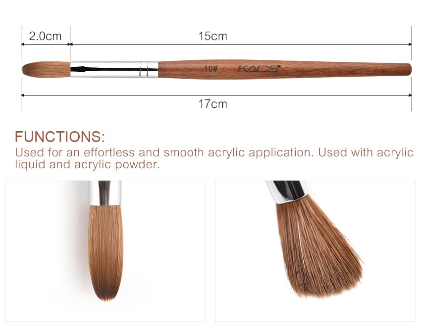 KADS Nail Acrylic Brush Kolinsky Nail Extension Brush Oval Crimped Shaped Sturdy Wooden Handle Acrylic Powder Nail Art Brush Professional Manicure Pedicure (10#)