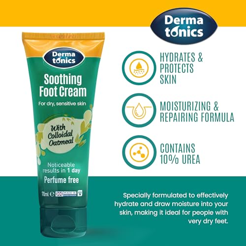Soothing Foot Cream - 10% Urea w/Colloidal Oatmeal, Exfoliating & Softening Balm, Moisturizer for Dry, Cracked Heels & Rough Skin, Rehydrating for Feet, Elbows & Hands - 2.37 fl oz Tube
