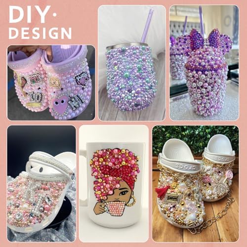 9000PCS Flatback Pearls and Rhinestones for Crafting, Dark Blue 3-10mm Resin Rhinestones and Half Pearls for Bedazzling, Nail Art and Dec with 3pcs B7000 Jewelry Glue, Tweezer and Pickup Pencil